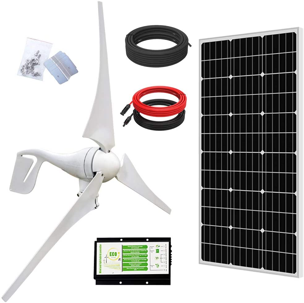 ECO-WORTHY 500W Wind Solar Power Kit: 400W Wind Turbine Generator+ 100W Monocrystalline Solar Panel for Off Grid 12 Volt Battery Charging