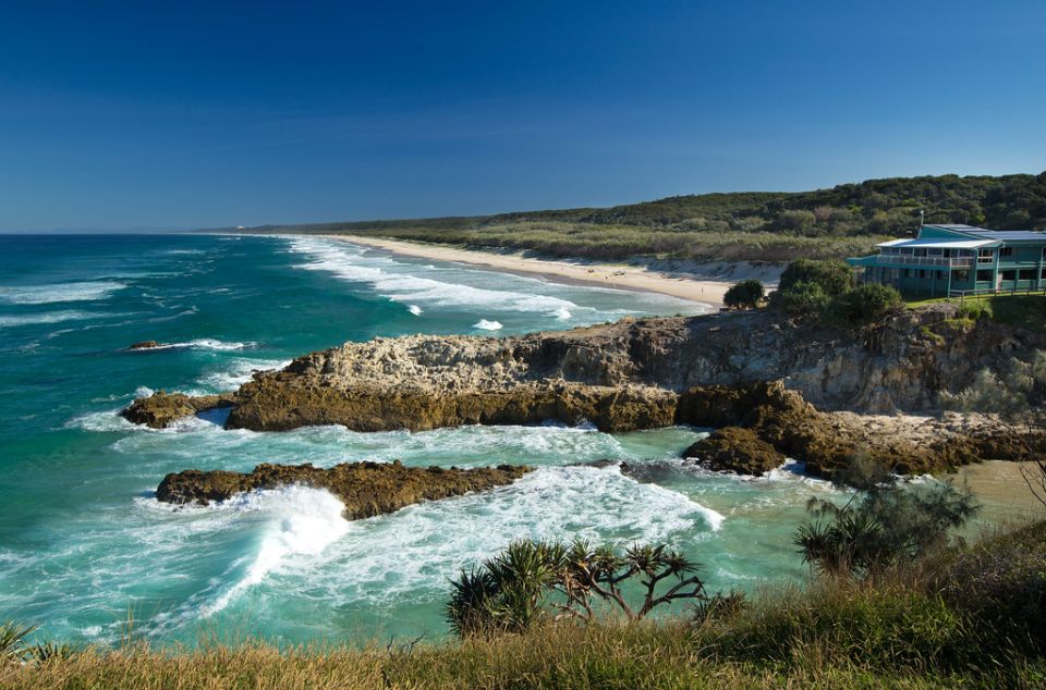 North Stradbroke Island coastline seen while sailing in Moreton Bay