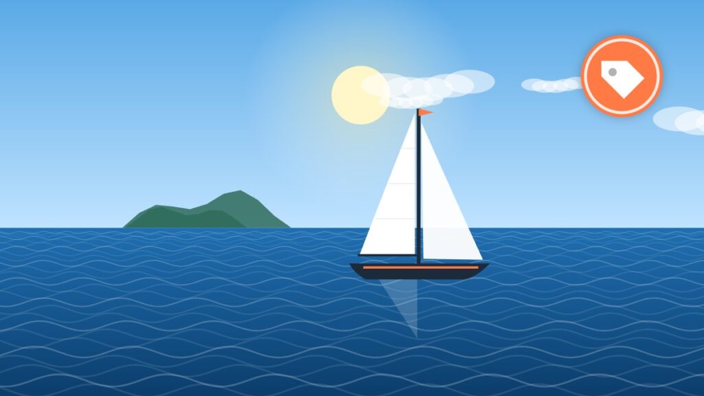 Illustration of a sailboat heading toward a marina