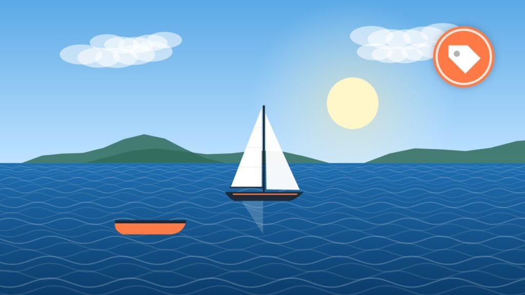 Illustration of a sailboat and fiberglass dinghy, the kind of boat work that calls for a fiberglass jigsaw blade