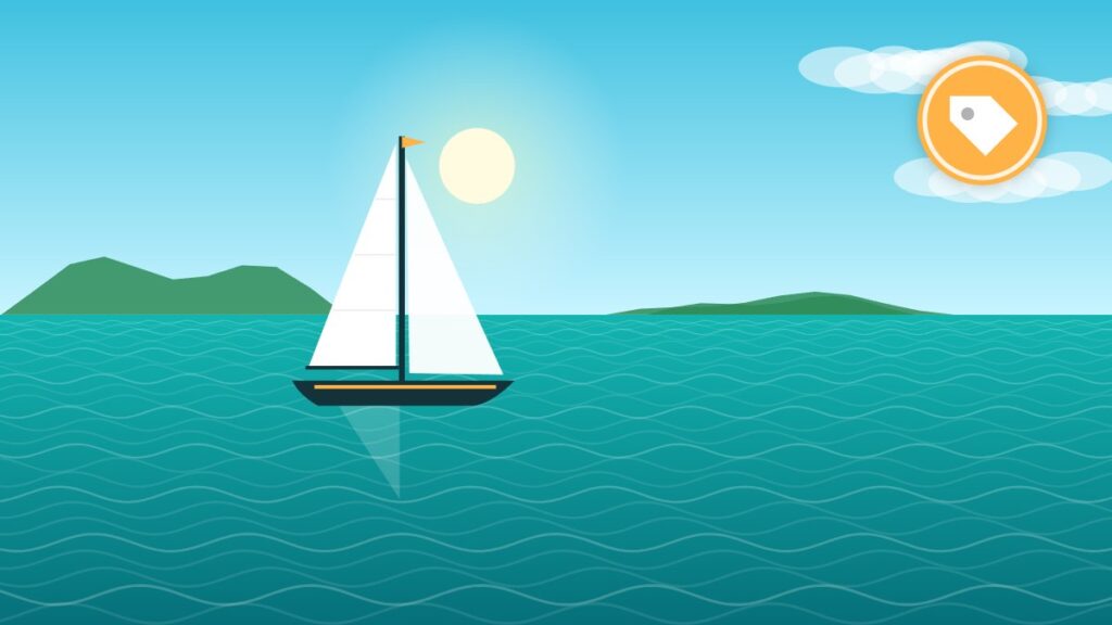 Illustration of a cruising sailboat at anchor, where galley power use matters