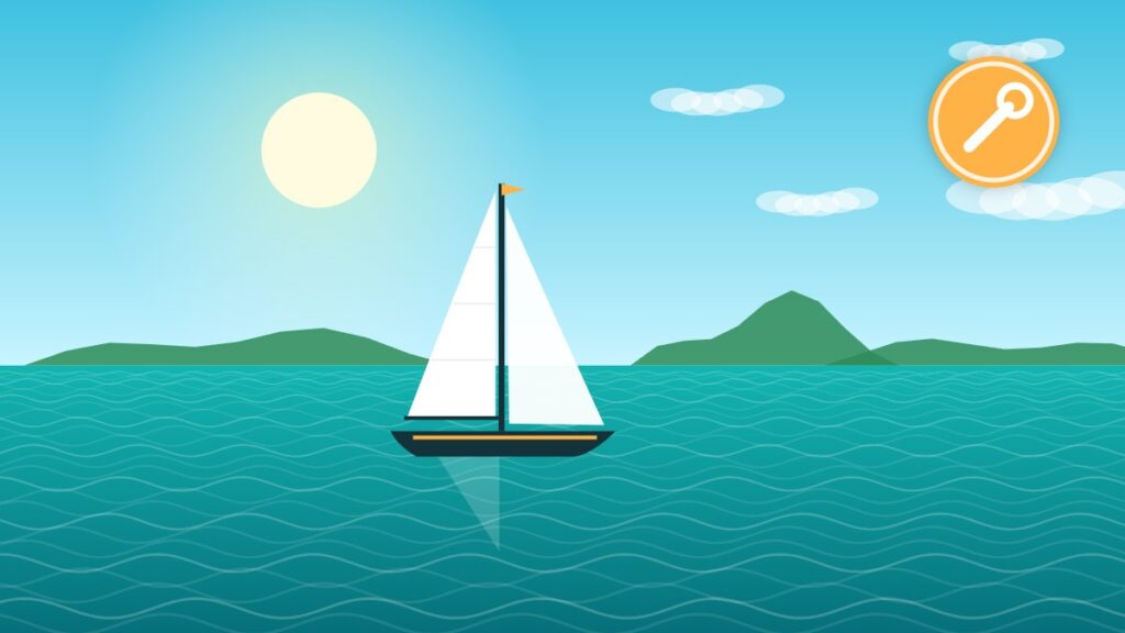 Illustration of a sailboat at anchor, representing marine sealants, gaskets and engine maintenance