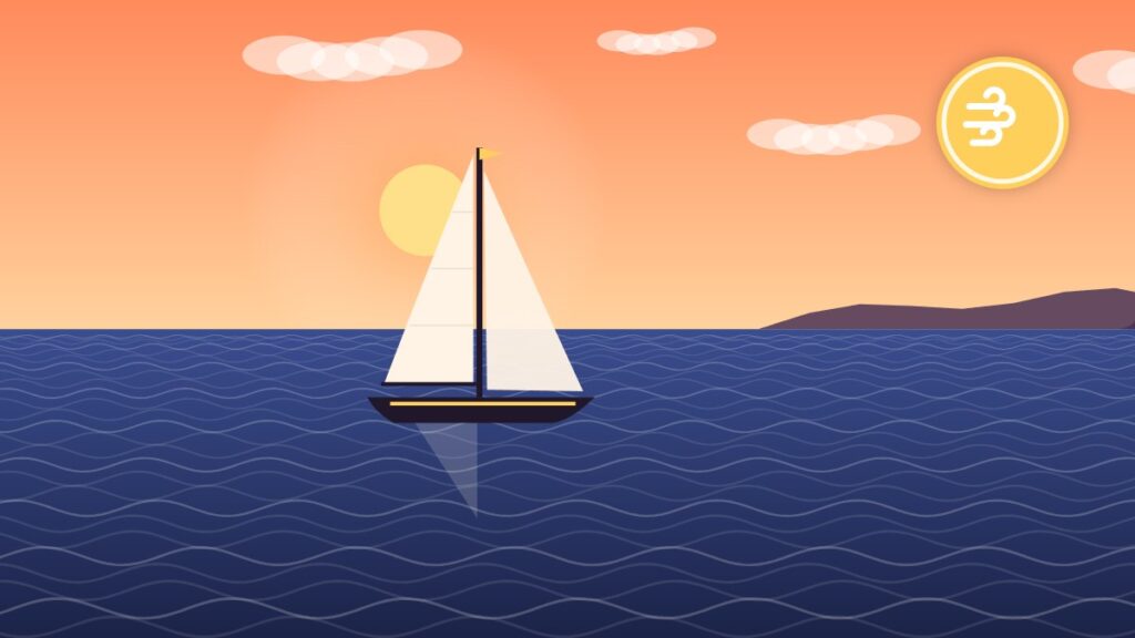 Illustration of a sloop sailing with mainsail and jib, showing the sails that wear out over time
