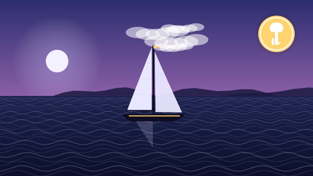 Illustration of an auxiliary sailboat at sea, representing its raw water cooled diesel engine