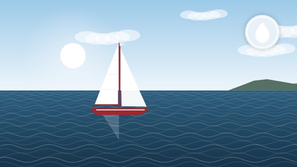 Illustration of a sailboat hull with a clean waterline after washing