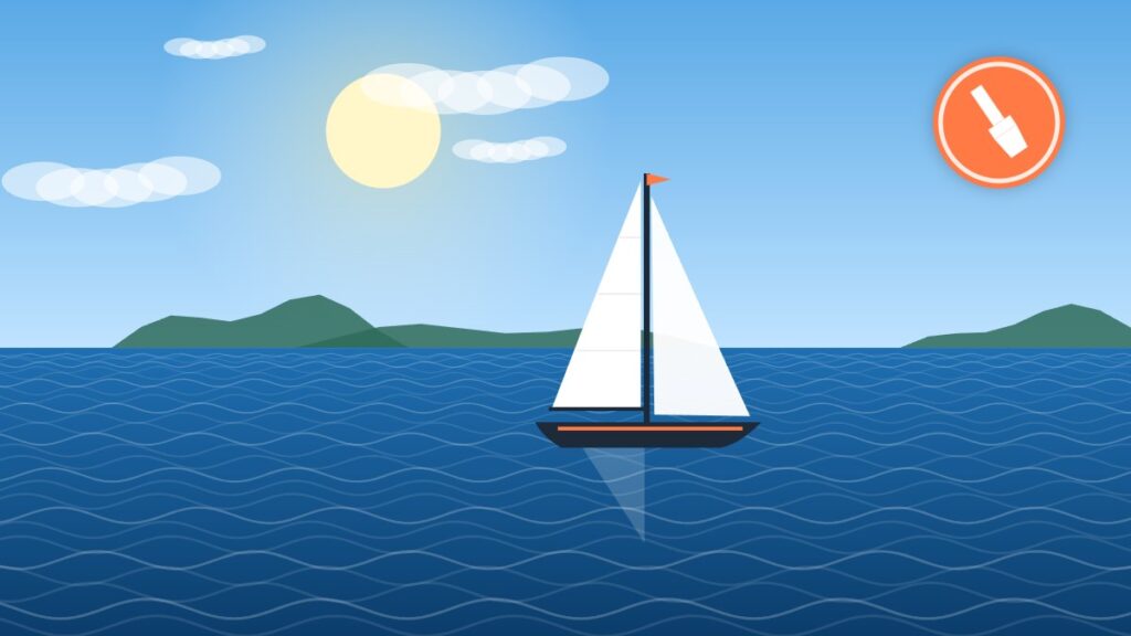 Illustration of a sailboat with a glossy gelcoat hull after scratch repair