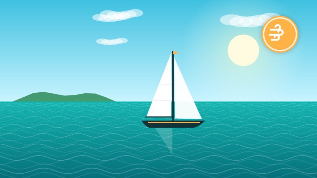 Illustration of a sailboat beating to windward with well-trimmed sails