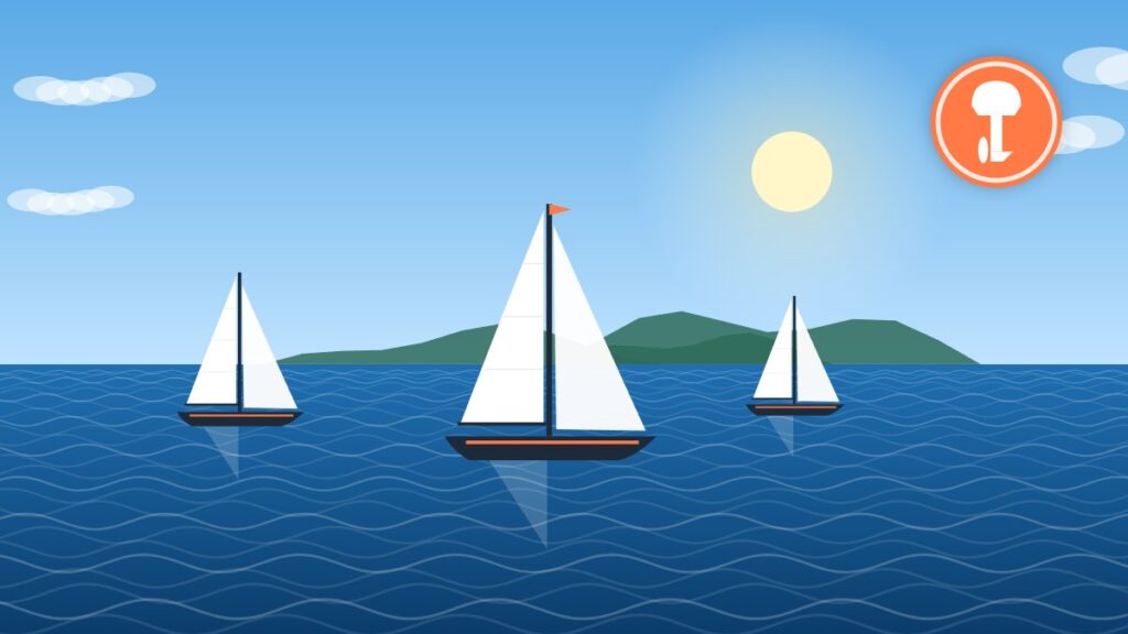 Illustration of several boats under way on a sunny day