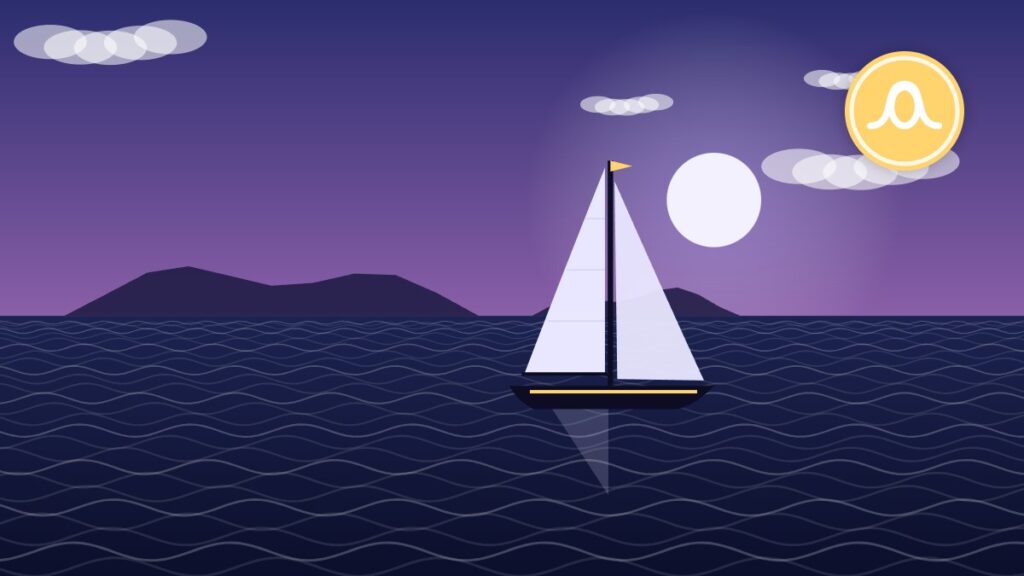 Illustration of a sailboat at sea at night, when crew should be clipped on