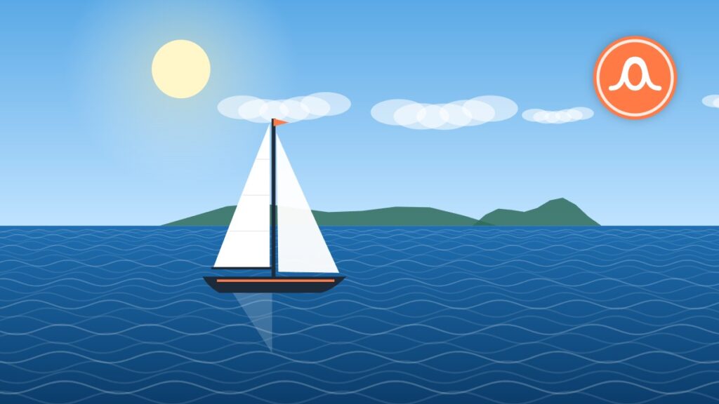 Illustration of a sloop with its mainsail set above the boom