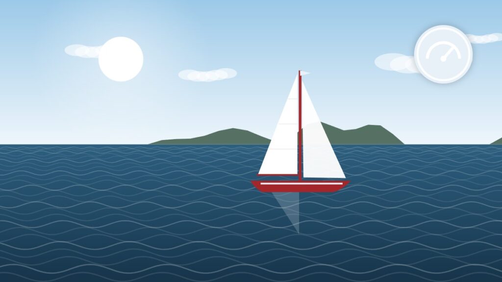 Illustration of a cruising sailboat at anchor relying on its house battery bank