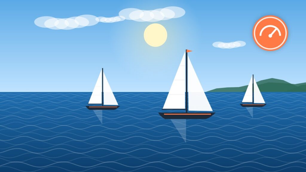 Illustration of sailboats sailing upwind with trimmed mainsails