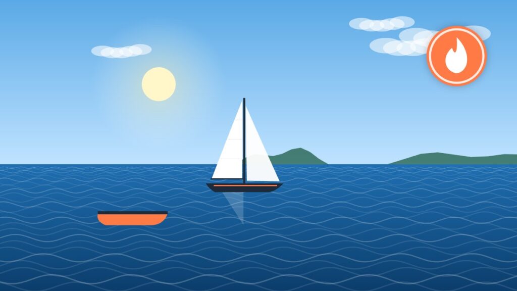 Illustration of a sailboat with its small tender on the water