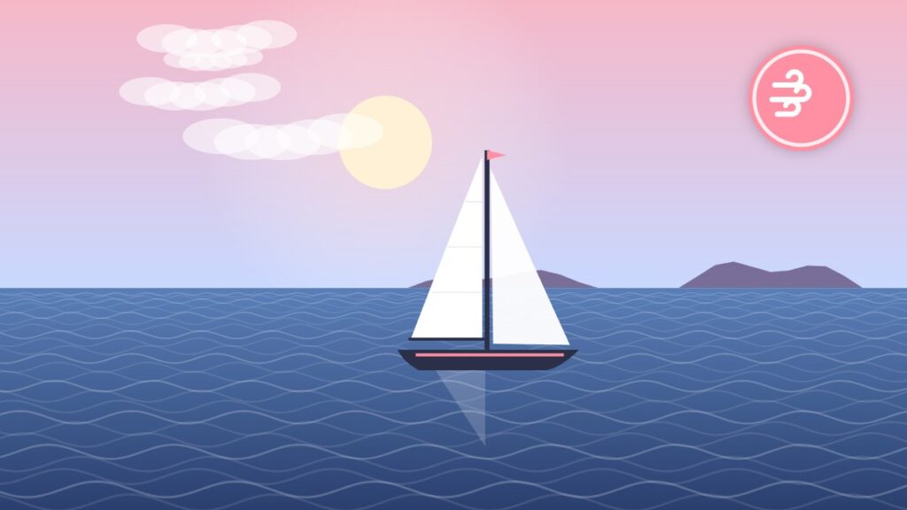 Illustration of a sloop sailing on open water
