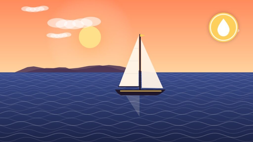 Illustration of a sailboat floating at its waterline, where seacocks and through-hulls keep the sea out