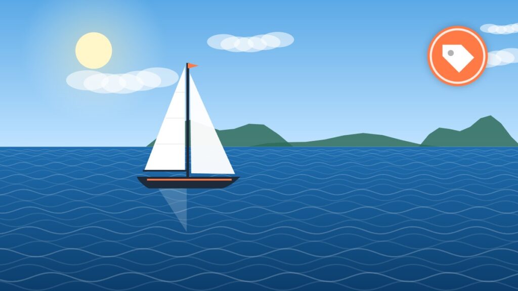 Illustration of a used sailboat on the water, ready for a sea trial