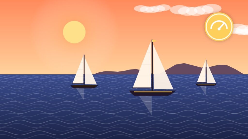 Illustration of several sailboats sailing in a moderate breeze