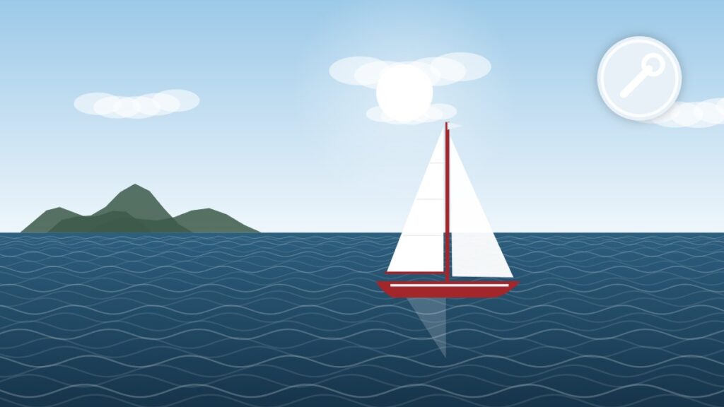 Illustration of a sloop with mast, shrouds and stays supporting the rig